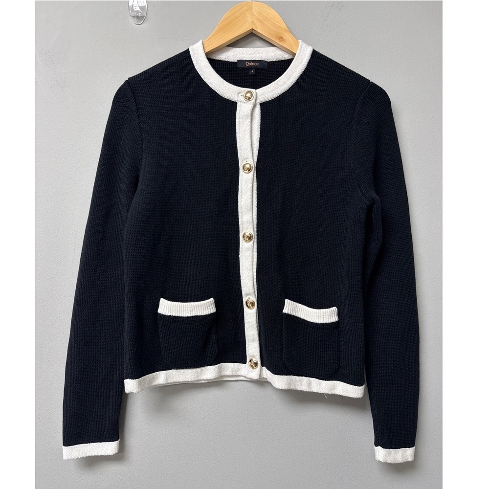 QUINCE 100% Organic Cotton Sweater Jacket Women S Cardigan Quiet Luxury Prep EUC - Picture 4 of 11